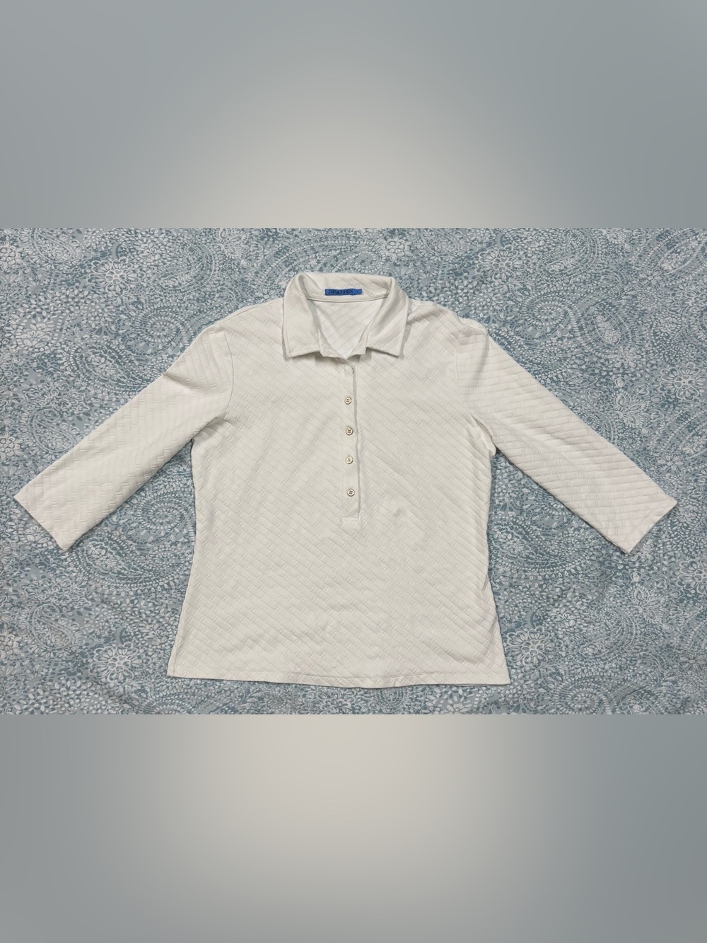 J. McLaughlin White Textured Button-Down Polo